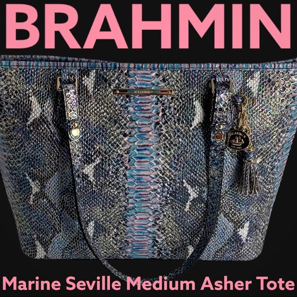 BRAHMIN MARINE SEVILLE BLUE PINK MEDIUM ASHER TOTE - Picture 9 of 10